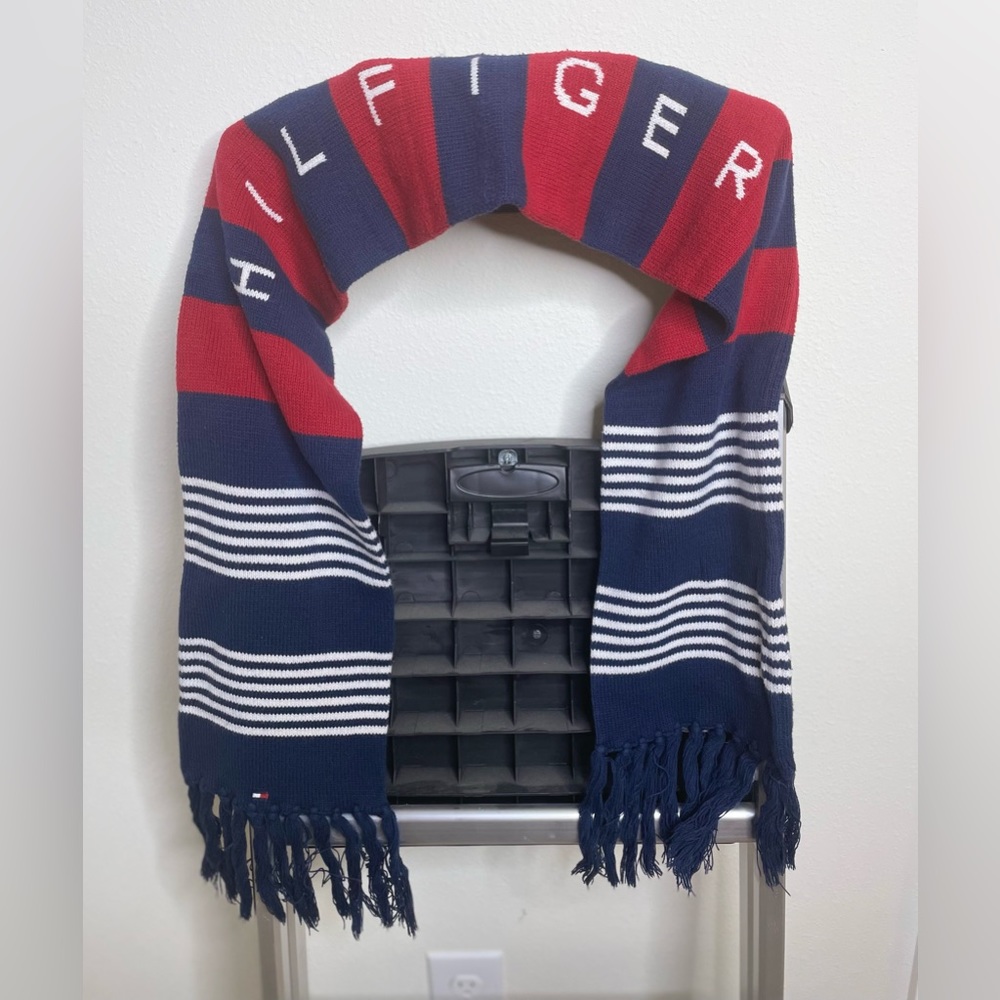 Tommy Hilfiger classic red white and navy scarf with embroidered logo